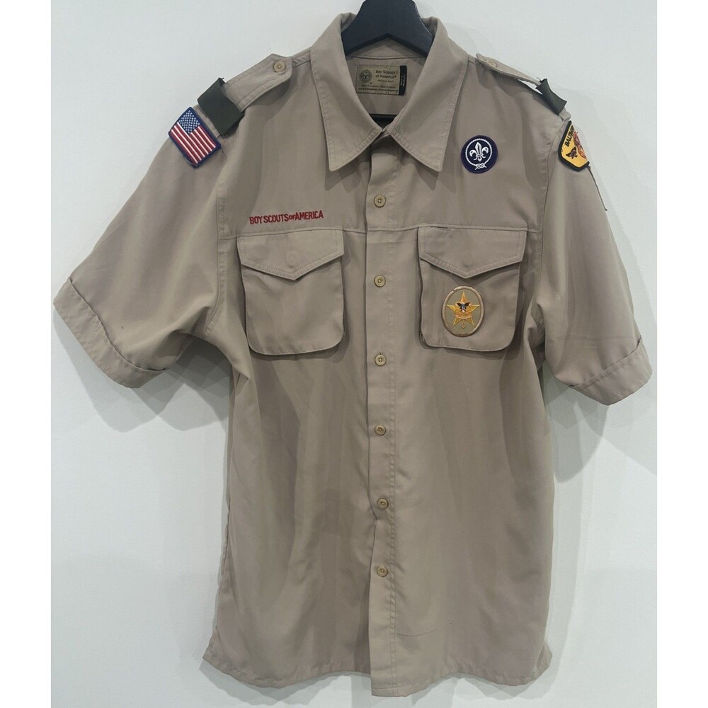 Vented Microfiber Poly Boy Scout UNIFORM SHIRT Mens Size M New Style W30 Patches